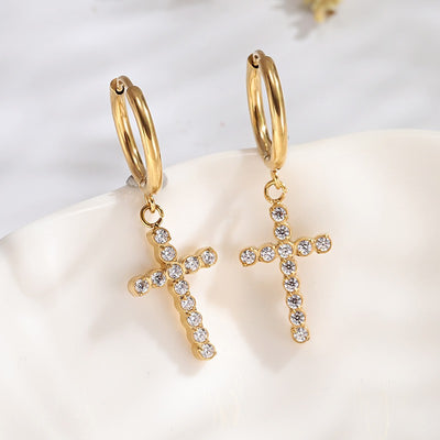 18K TARNISH-FREEE CROSS EARRINGS