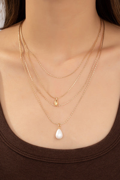 PUFFY TEARDROP AND PEARL NECKLACE SET