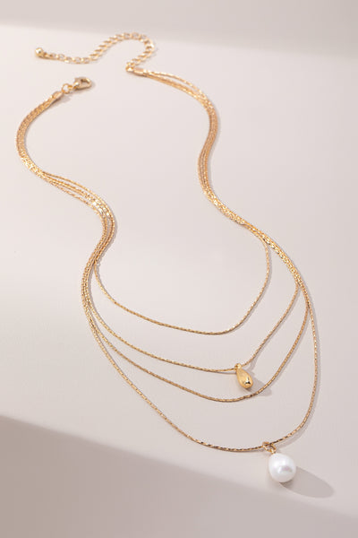 PUFFY TEARDROP AND PEARL NECKLACE SET