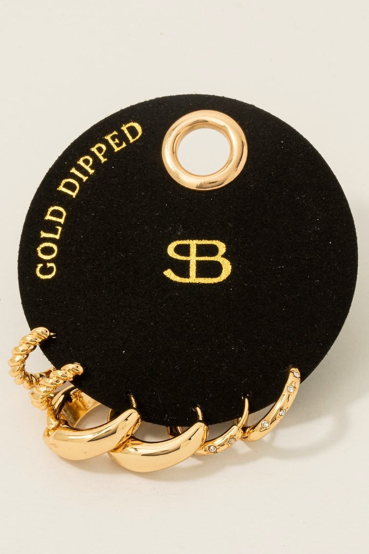 GOLD DIPPED 3 PAIR HOOP SET