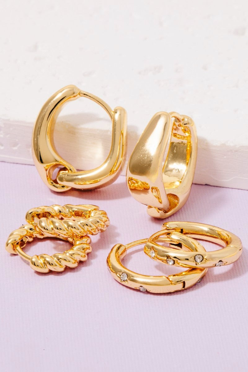 GOLD DIPPED 3 PAIR HOOP SET