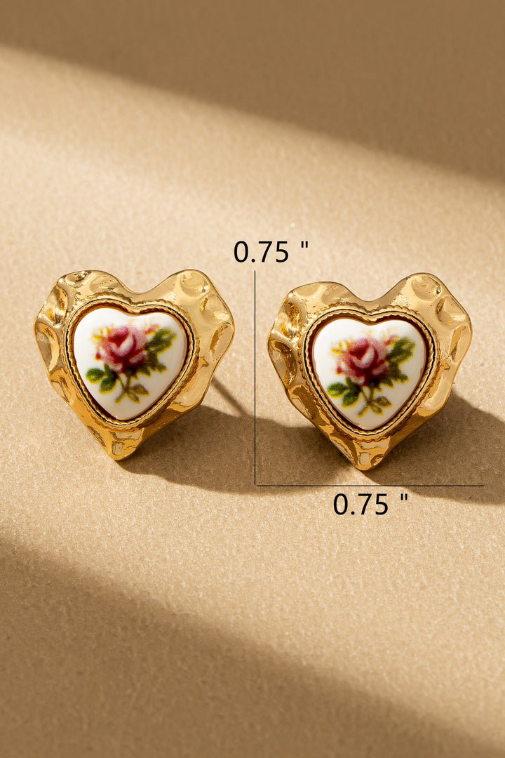 VINTAGE ROSE PORCELAIN HEART EARRINGS