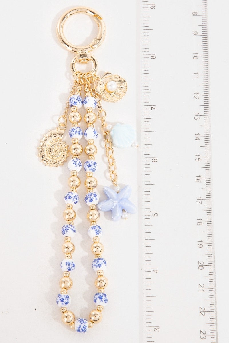 BLUE COASTAL BEADED BAG CHARM