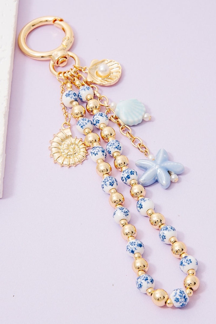 BLUE COASTAL BEADED BAG CHARM