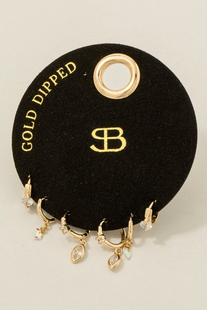 GOLD DIPPED OVAL GEM HOOP EARRINGS