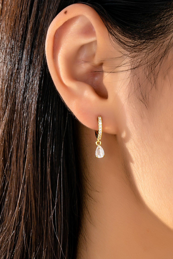 PAVE HUGGIE EARRINGS WITH TEARDROP CHARM