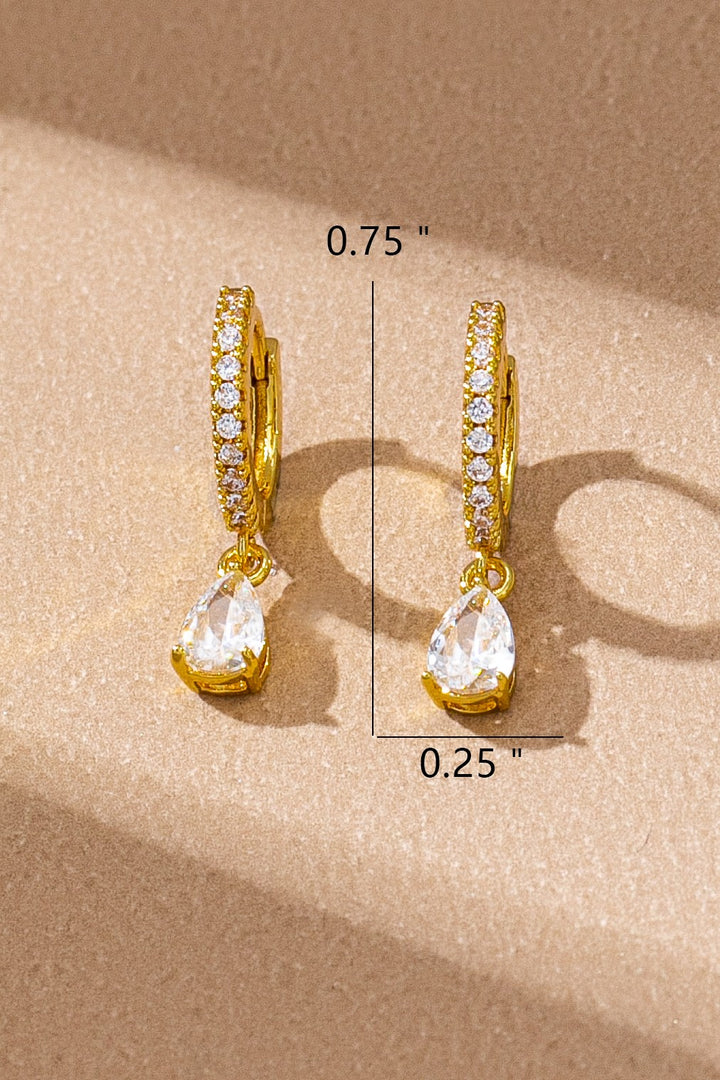 PAVE HUGGIE EARRINGS WITH TEARDROP CHARM