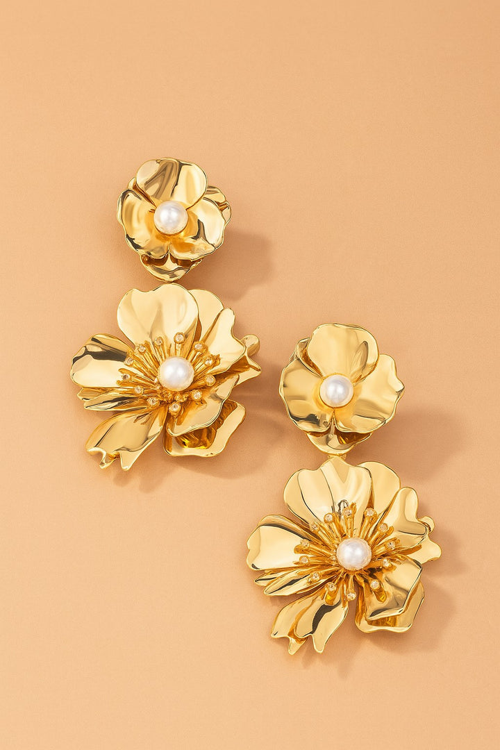 GOLD FLORAL DROP EARRINGS