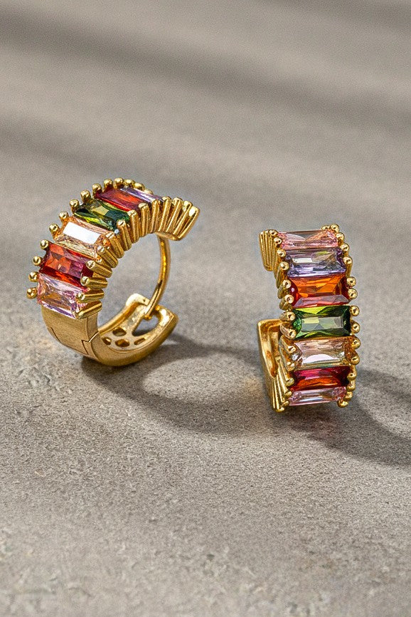 BAGUETTE CUT CZ HUGGIE HOOPS