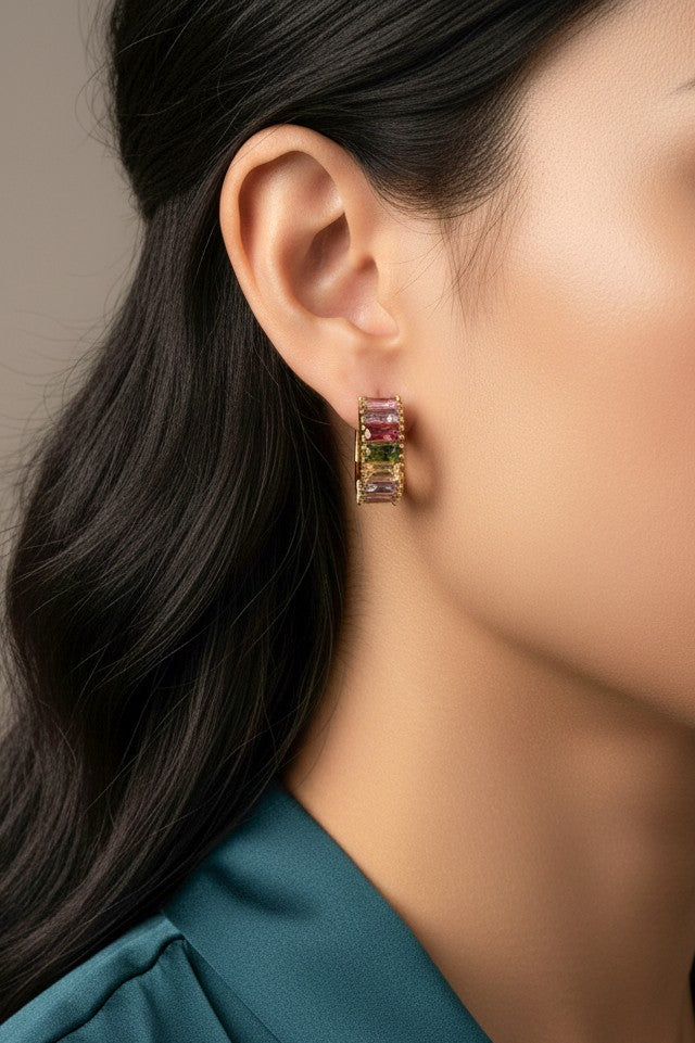 BAGUETTE CUT CZ HUGGIE HOOPS