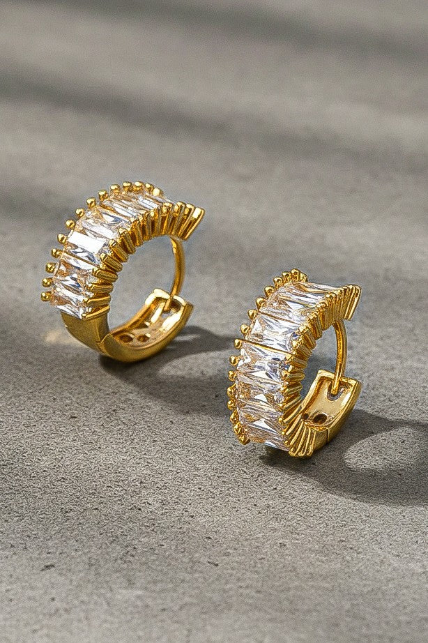 BAGUETTE CUT CZ HUGGIE HOOPS