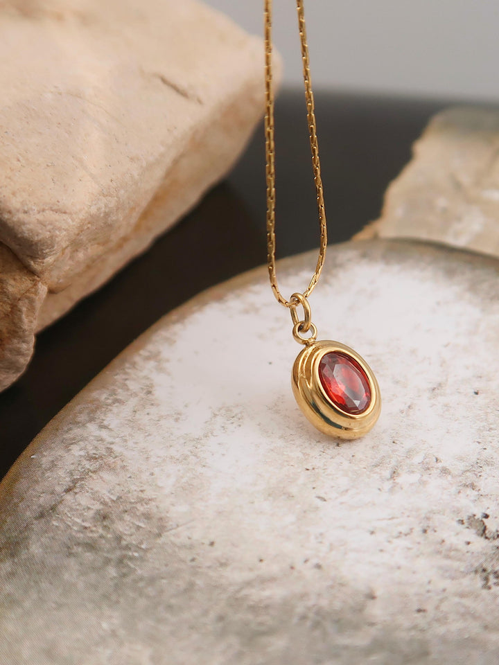 18K Gold Oval CZ Bezel Pendant Necklace