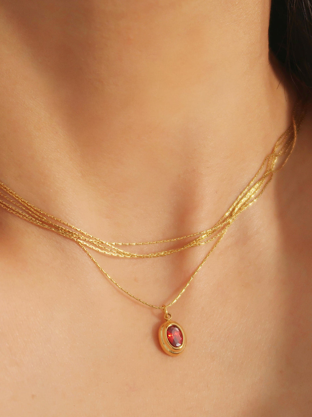 18K Gold Oval CZ Bezel Pendant Necklace