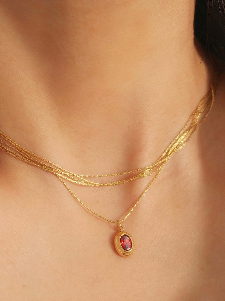 18K Gold Oval CZ Bezel Pendant Necklace
