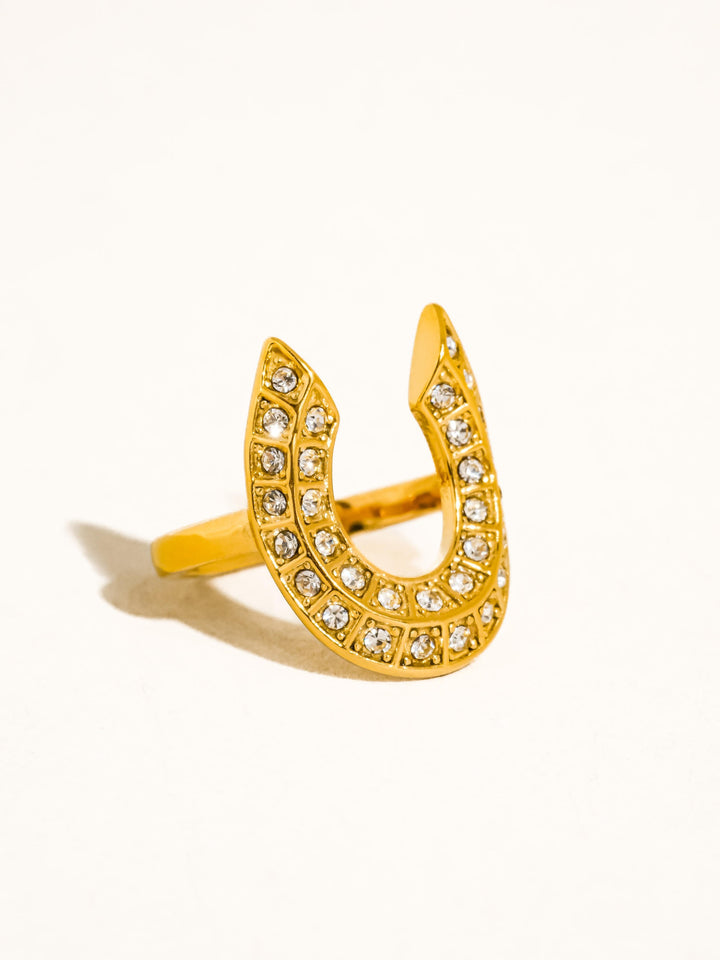 18K Gold CZ Horseshoe Ring