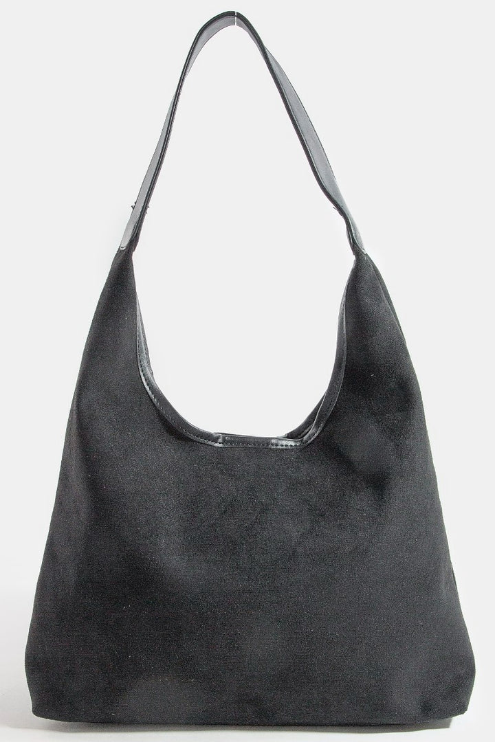 SUEDE LEATHER TRIM HOBO BAG
