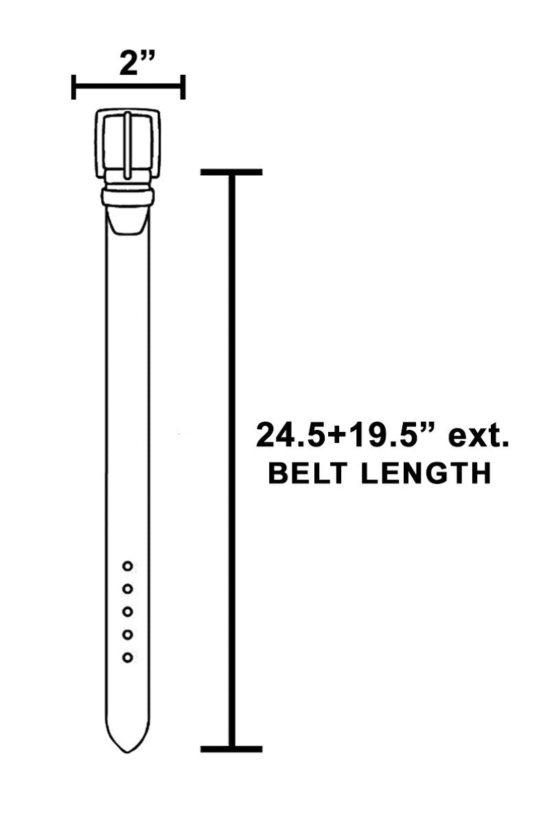 The Turquoise Concho Chain Belt - Size Diagram Showing Belt Length 24.5 Inches + 19.5 Inch Extension & 2 Inch Concho Width