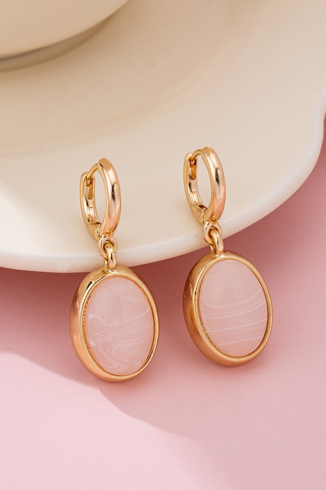 OVAL STONE DROP EARRINGS