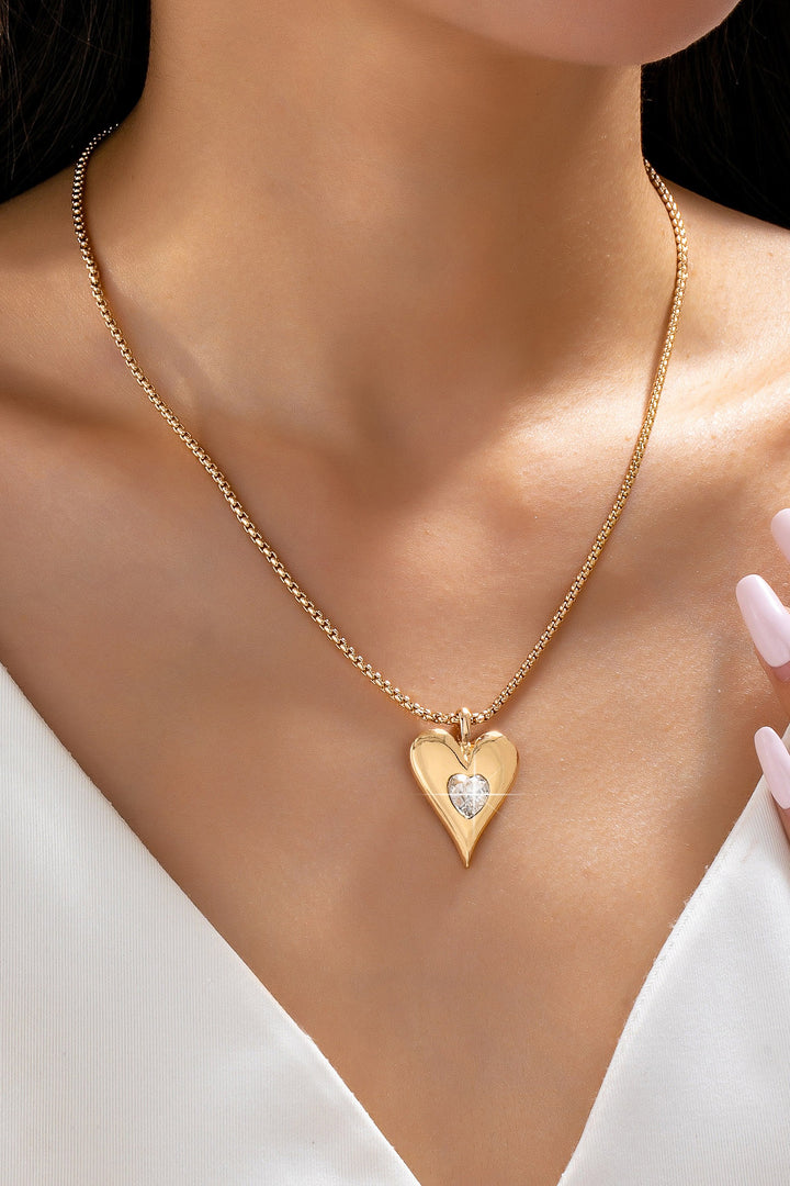PUFFED CRYSTAL HEART NECKACE