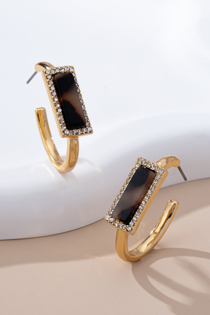TORTOISE CRYSTAL HOOP EARRINGS