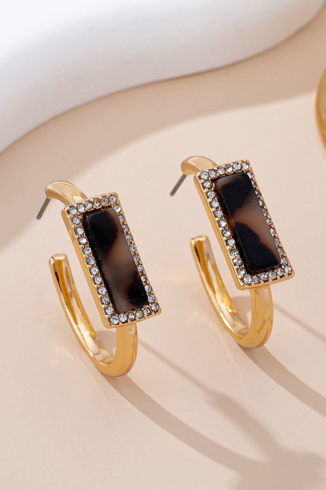 TORTOISE CRYSTAL HOOP EARRINGS