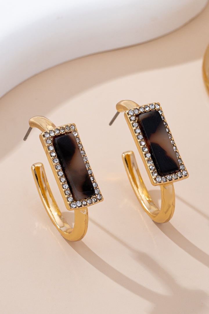 TORTOISE CRYSTAL HOOP EARRINGS