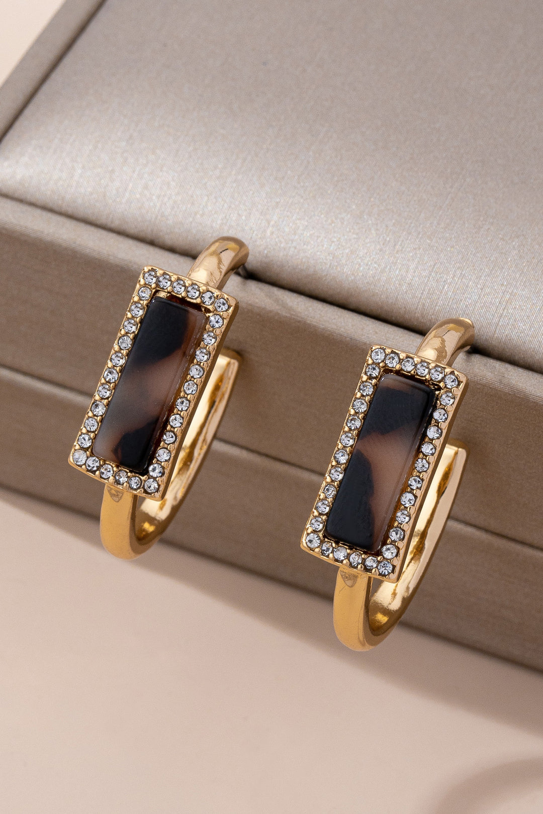 TORTOISE CRYSTAL HOOP EARRINGS