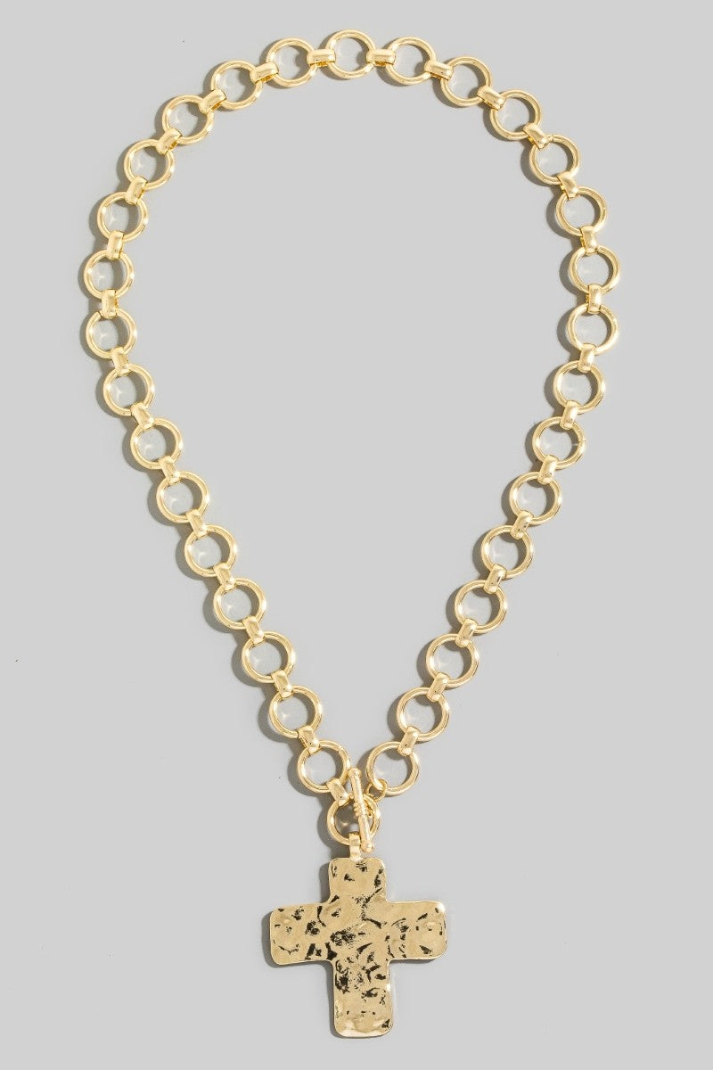 The Hammered Cross Toggle Chain Necklace