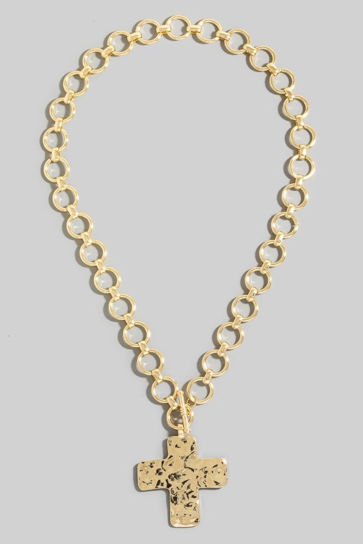 The Hammered Cross Toggle Chain Necklace