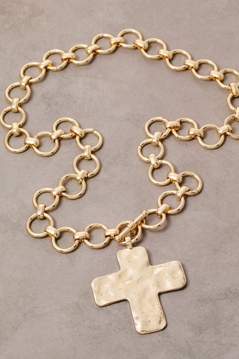 The Hammered Cross Toggle Chain Necklace