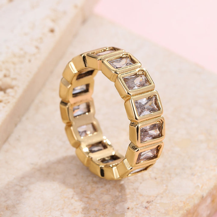 Gold Emerald-Cut CZ Bezel Eternity Band Ring