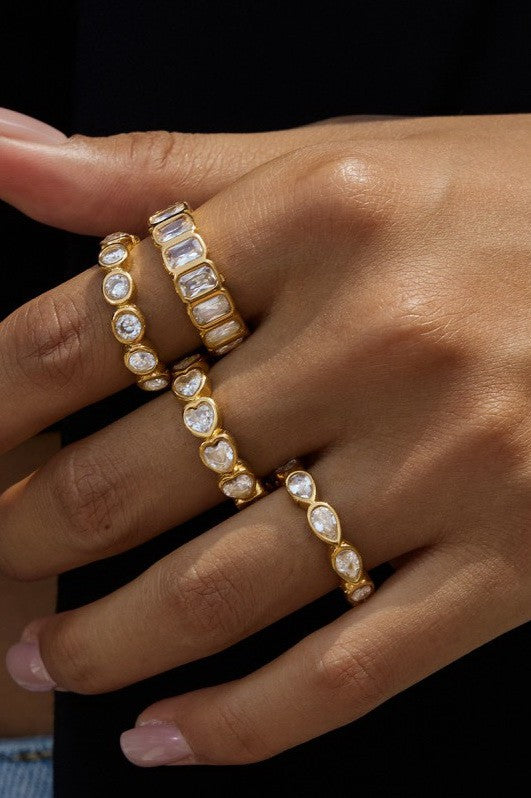 Gold Emerald-Cut CZ Bezel Eternity Band Ring
