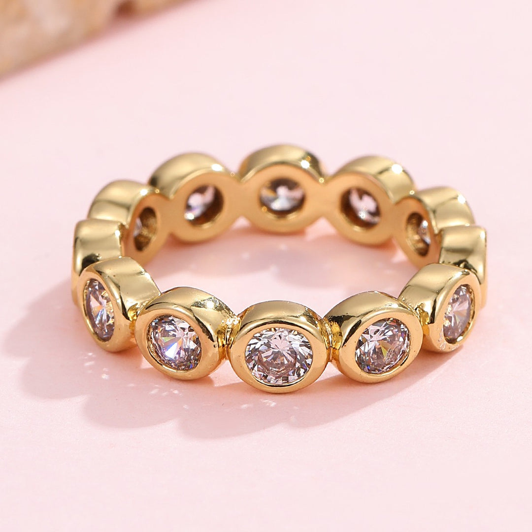 Gold Emerald-Cut CZ Bezel Eternity Band Ring