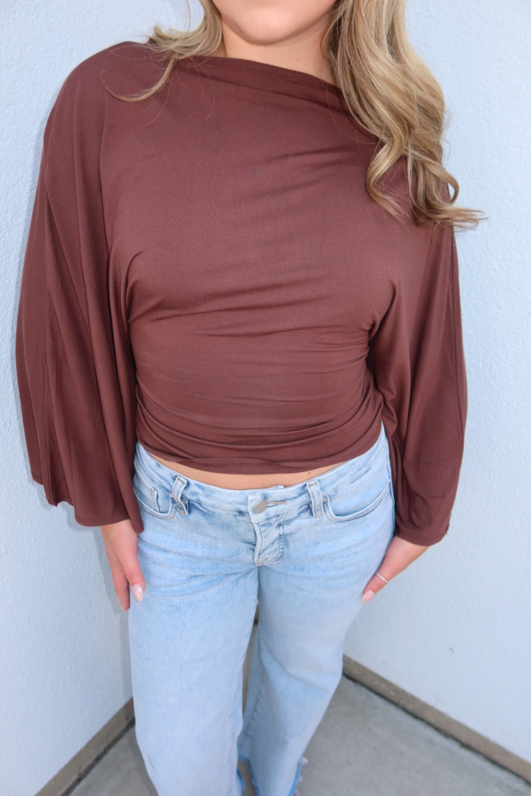 Allyson Back-tie Dolman Sleeve Top - Brown