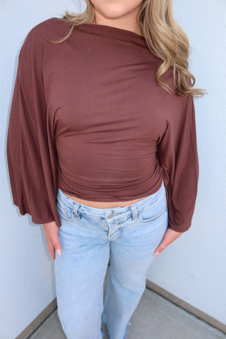 Allyson Back-tie Dolman Sleeve Top - Brown