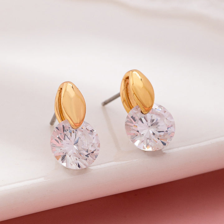 Crystal Drop Gold Dome Post Stud Earrings
