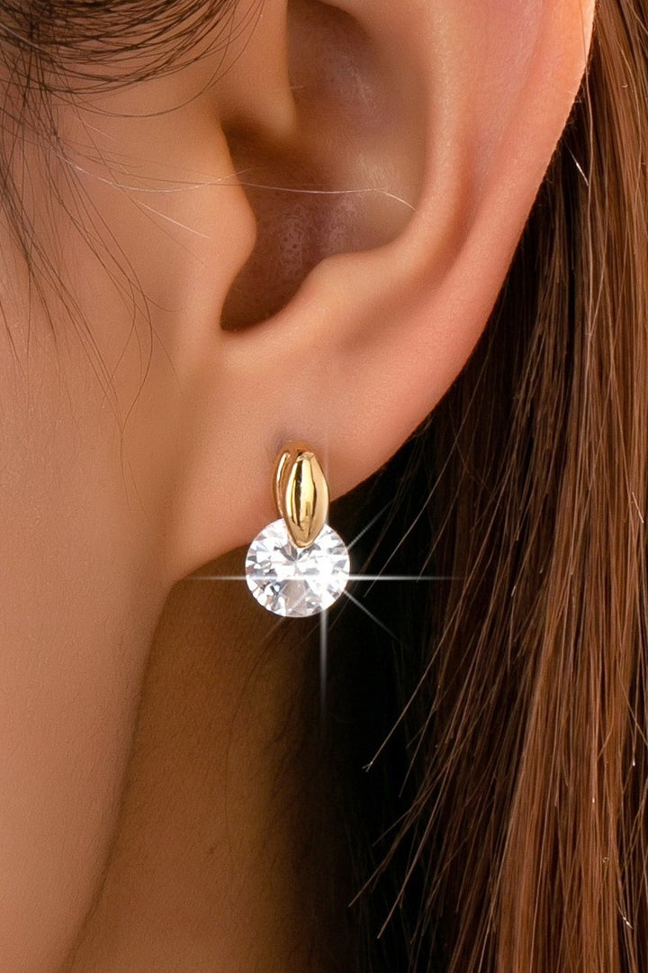 Crystal Drop Gold Dome Post Stud Earrings