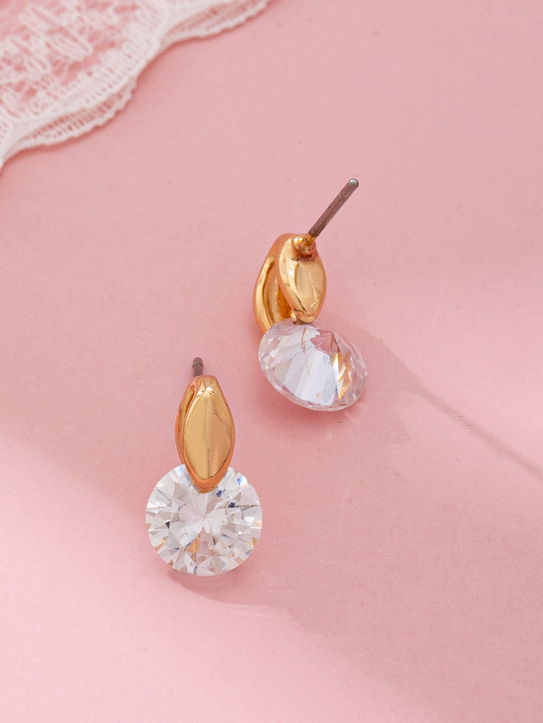 Crystal Drop Gold Dome Post Stud Earrings