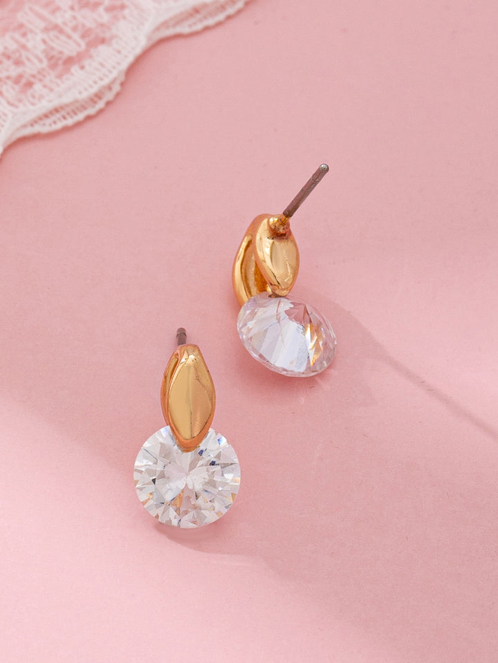 Crystal Drop Gold Dome Post Stud Earrings