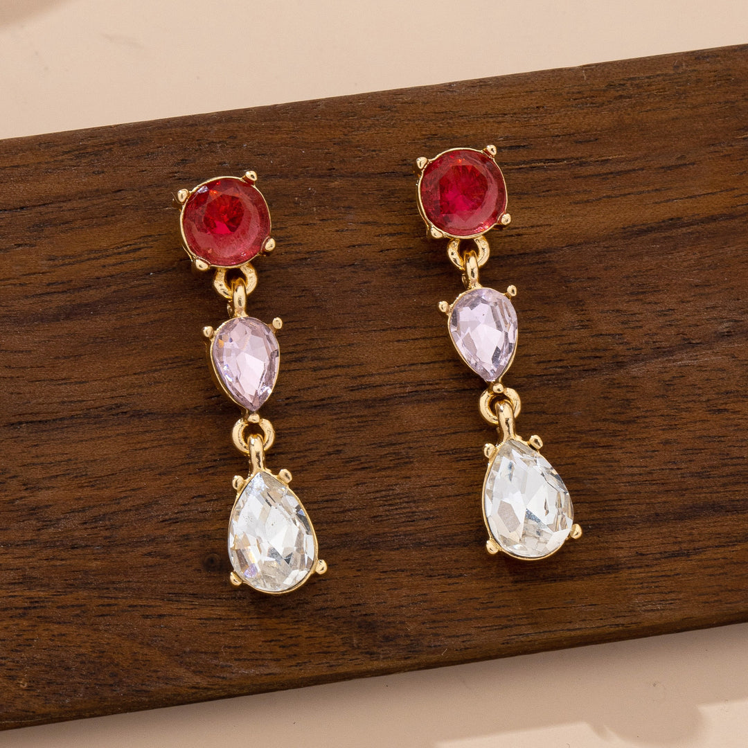 Ruby Lavender Crystal Cascading Gemstone Drop Earrings