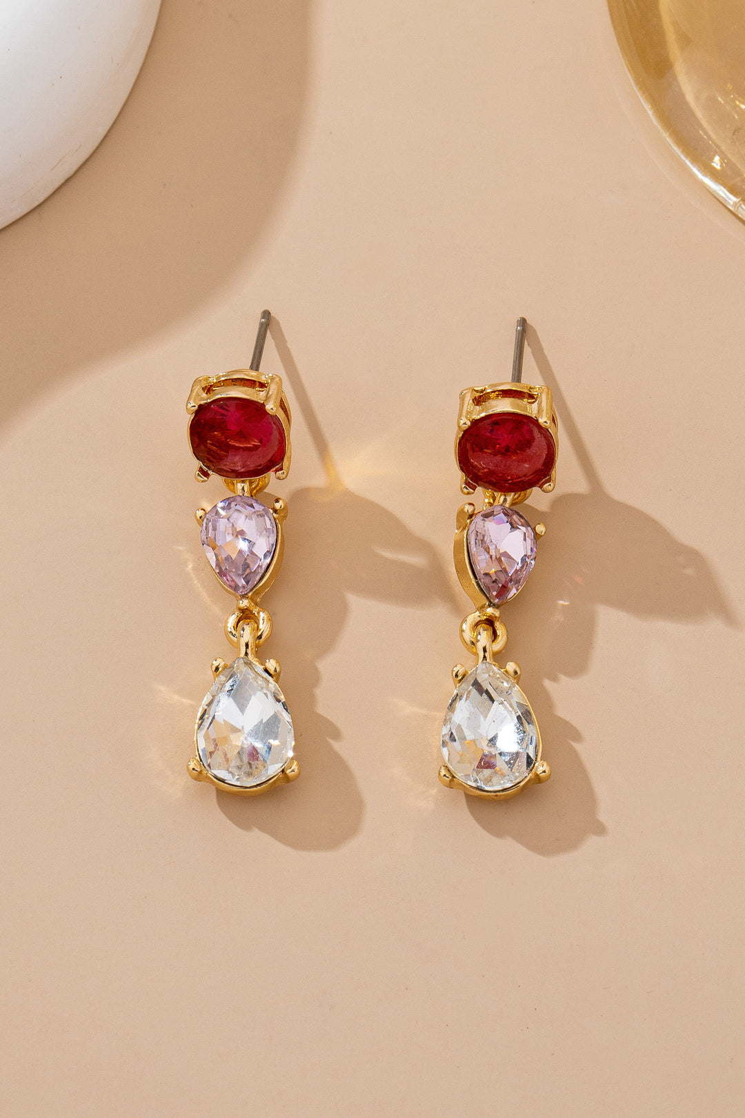 Ruby Lavender Crystal Cascading Gemstone Drop Earrings