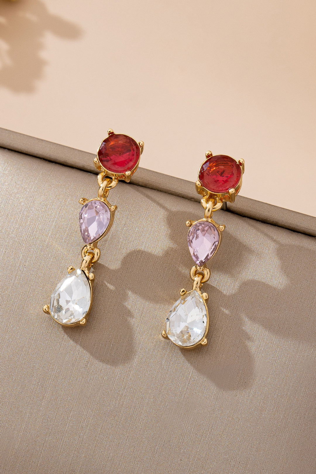 Ruby Lavender Crystal Cascading Gemstone Drop Earrings
