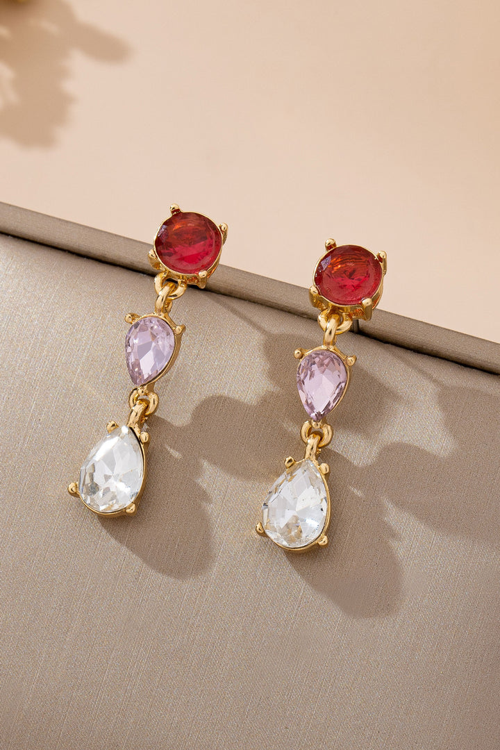Ruby Lavender Crystal Cascading Gemstone Drop Earrings