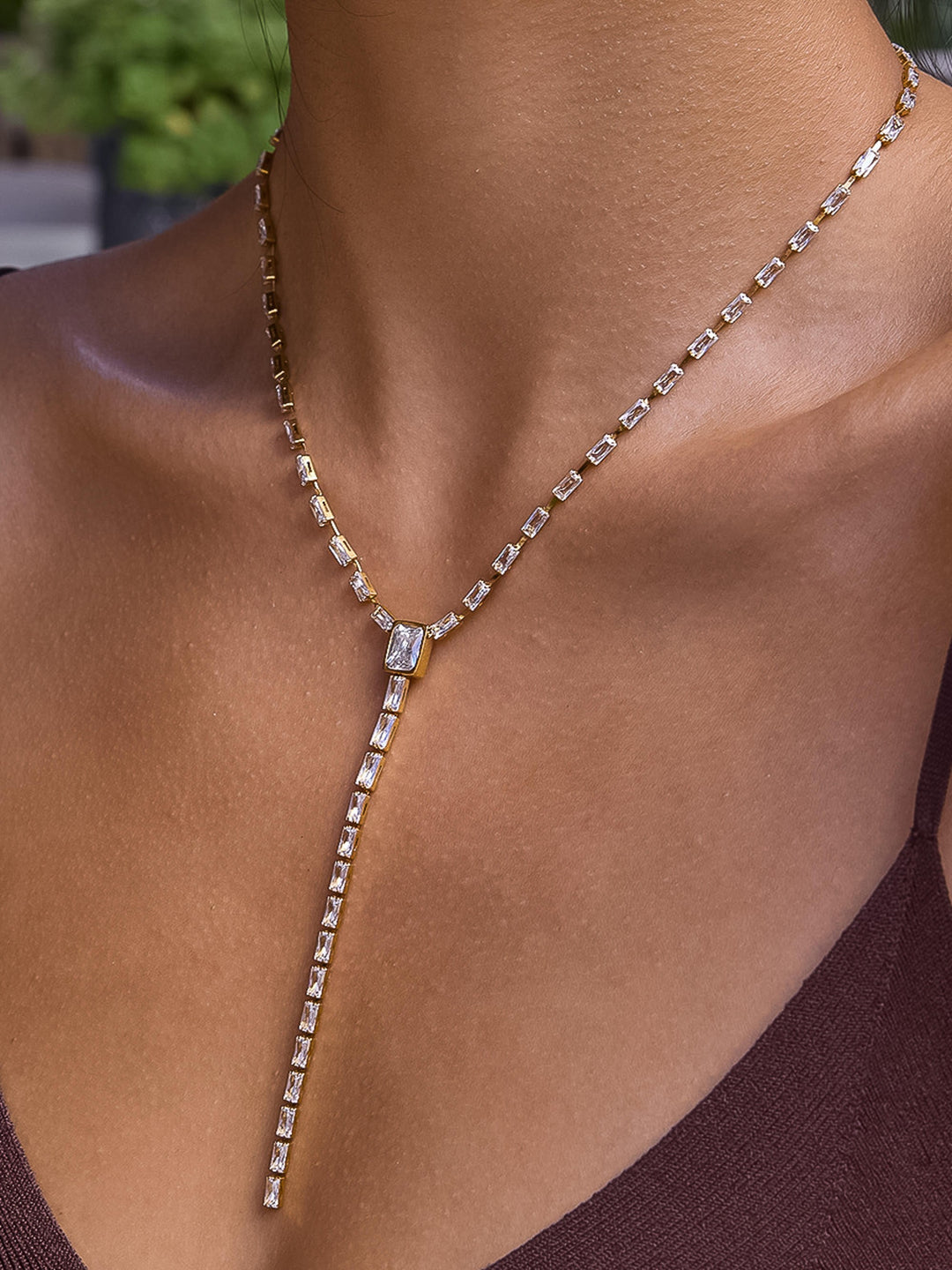 LUMIERE BAGUETTE TENNIS LARIAT NECKLACE