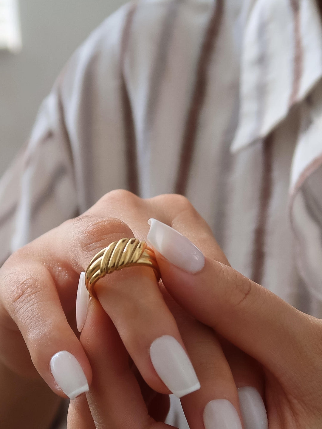 18K Gold Twisted Dome Ring