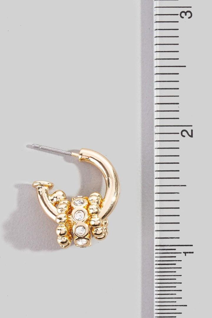 Gold Floral Beaded Charm Cluster Huggie Hoop Earrings