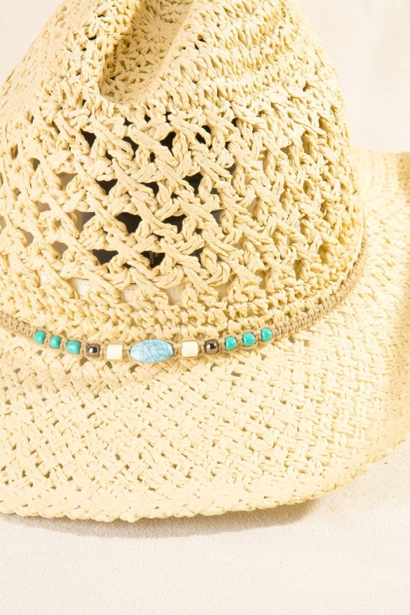 The Turquoise Beaded Crochet Cowboy Hat