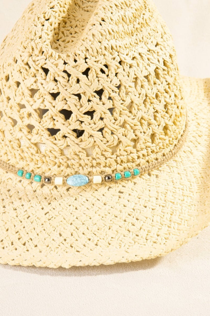 The Turquoise Beaded Crochet Cowboy Hat