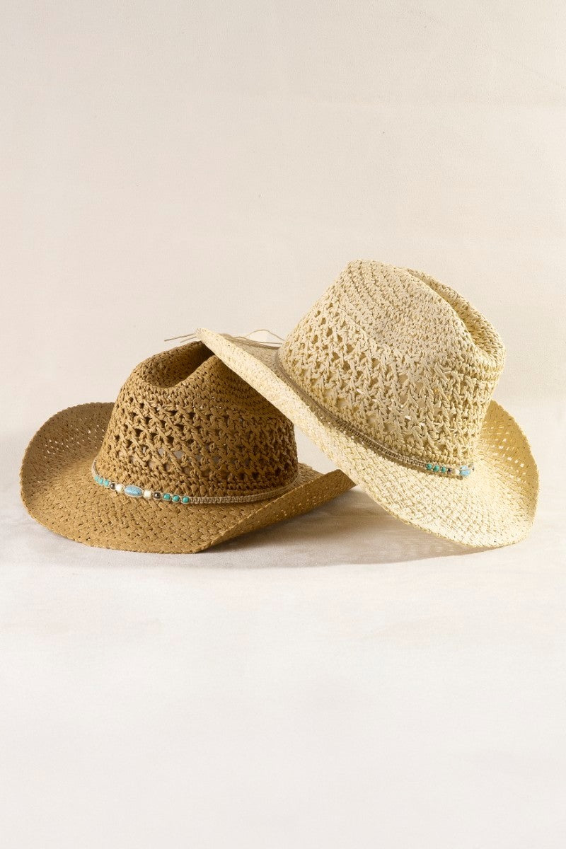 The Turquoise Beaded Crochet Cowboy Hat