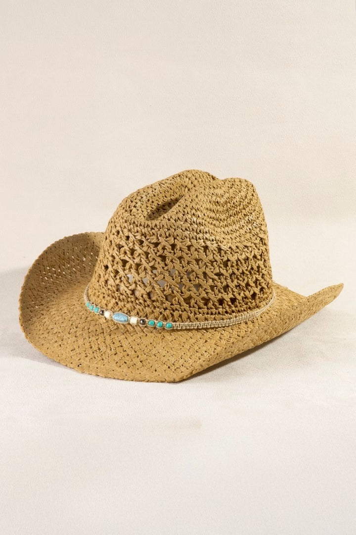 The Turquoise Beaded Crochet Cowboy Hat
